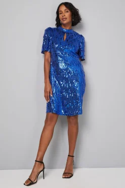 Robe Droite Col Montant à Sequins