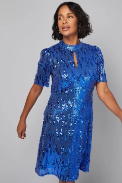 Robe Droite Col Montant à Sequins