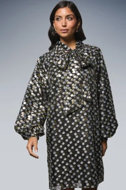 Robe Droite à Col Noué avec Motif Paillettes