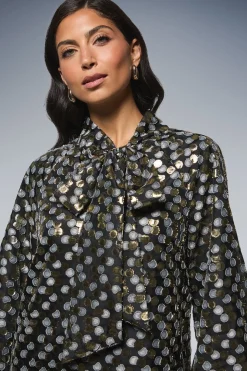 Robe Droite à Col Noué avec Motif Paillettes