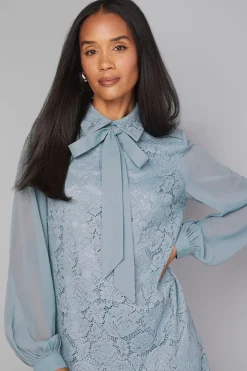 Wallis Robe Droite à Col Noué en Dentelle<Femme Satin Et Dentelle|Robes À Manches Longues
