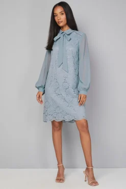 Wallis Robe Droite à Col Noué en Dentelle<Femme Satin Et Dentelle|Robes À Manches Longues
