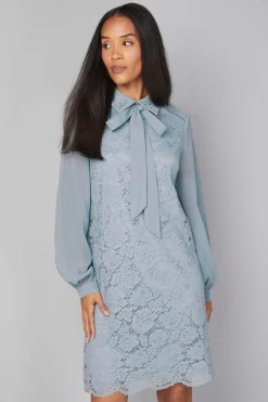 Wallis Robe Droite à Col Noué en Dentelle<Femme Satin Et Dentelle|Robes À Manches Longues