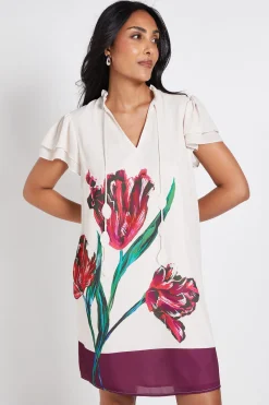 Robe Droite À Col Volanté À Rayures Et Imprimé Floral Petite
