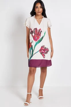 Robe Droite À Col Volanté À Rayures Et Imprimé Floral Petite