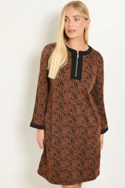 Robe Droite Contrastée En Ponte Jacquard Petite
