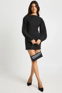 boohoo Robe Droite Courte à Manches Évasées Structurées<Femme Robes À Manches Longues|Robes