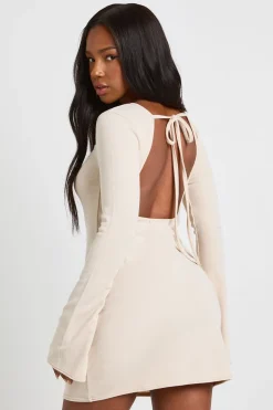 boohoo Robe Droite Côtelée à Manches Longues<Femme Robes Moulantes|Robes À Manches Longues