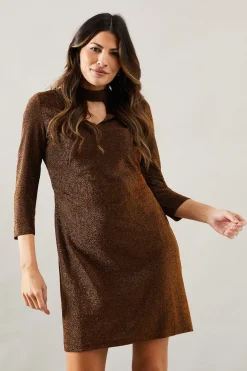 Robe Droite de Soirée à Col Montant en Jersey Pailleté