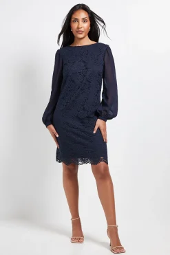 Wallis Robe Droite À Dos Drapé En Dentelle Et Mousseline Pour Petite Taille<Femme Satin Et Dentelle|Robes À Manches Longues