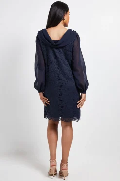 Wallis Robe Droite À Dos Drapé En Dentelle Et Mousseline Pour Petite Taille<Femme Satin Et Dentelle|Robes À Manches Longues