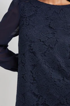 Wallis Robe Droite À Dos Drapé En Dentelle Et Mousseline Pour Petite Taille<Femme Satin Et Dentelle|Robes À Manches Longues