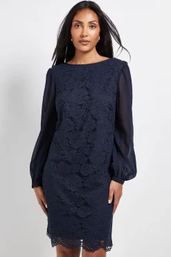 Wallis Robe Droite À Dos Drapé En Dentelle Et Mousseline Pour Petite Taille<Femme Satin Et Dentelle|Robes À Manches Longues