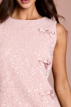 Robe Droite en Bouclé à Paillettes avec Nœuds