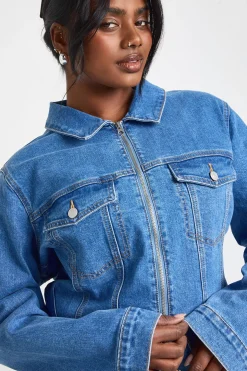 Robe Droite en Denim Grande Taille avec Fermeture Éclair