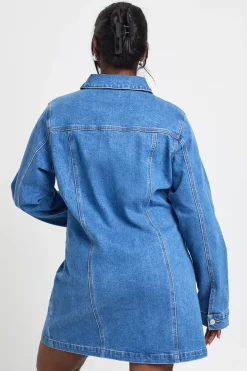 Robe Droite en Denim Grande Taille avec Fermeture Éclair