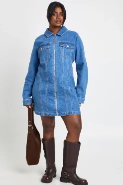 Robe Droite en Denim Grande Taille avec Fermeture Éclair