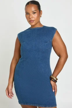 boohoo Robe Droite En Denim Plus Basic<Femme Denim|Denim