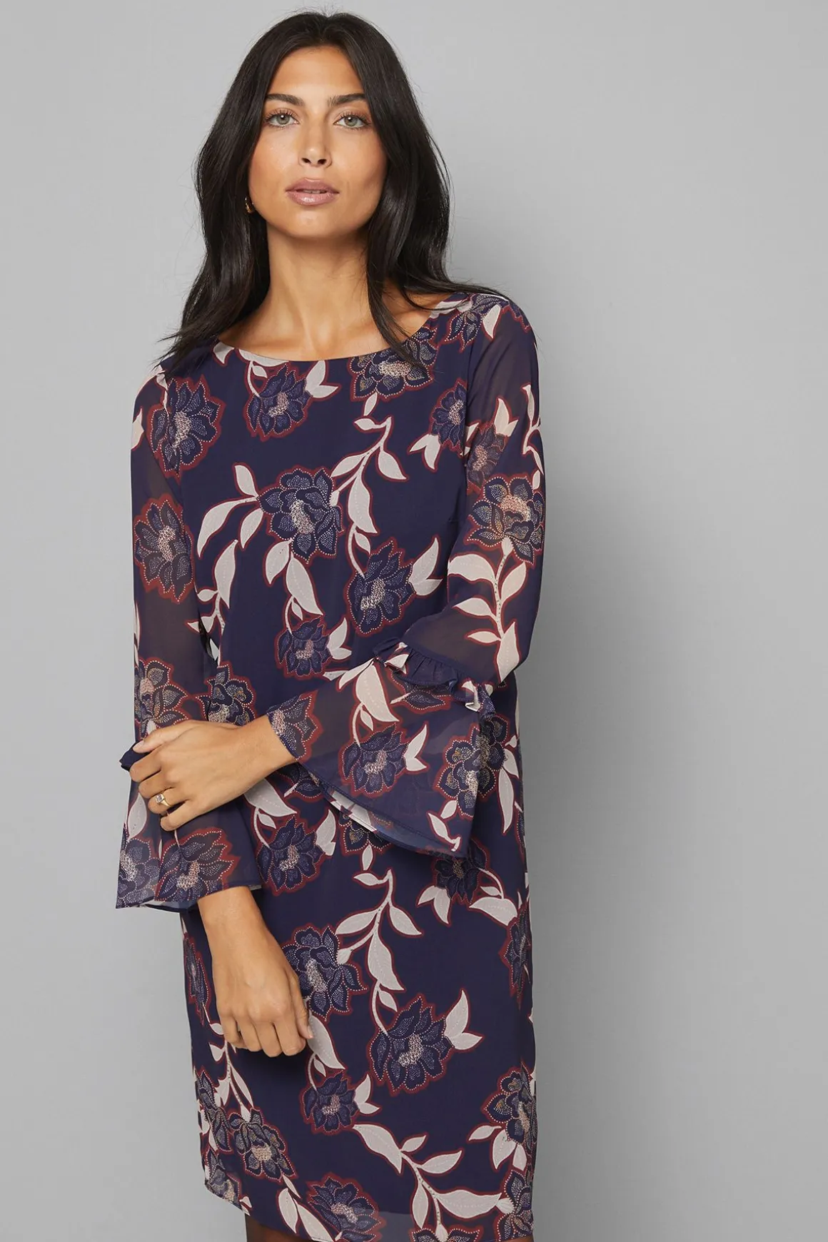 Robe Droite en Mousseline à Manches Volantées