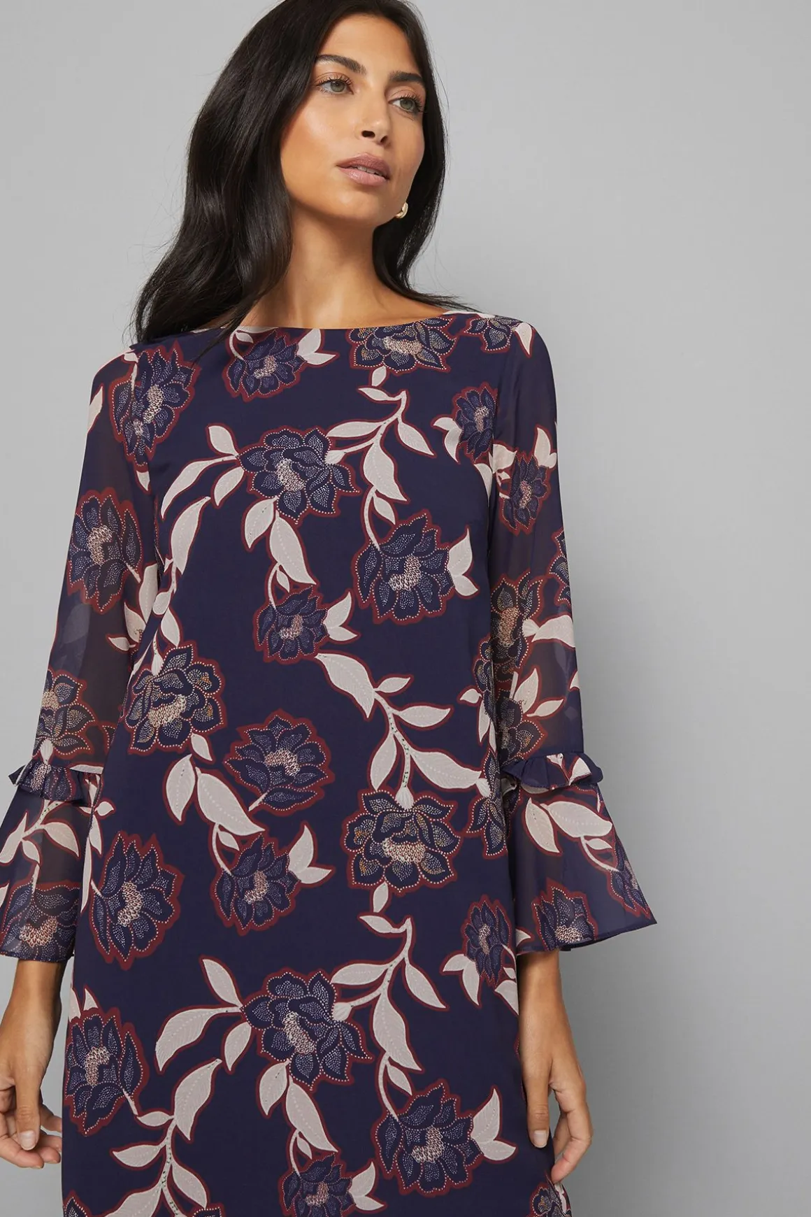 Robe Droite en Mousseline à Manches Volantées