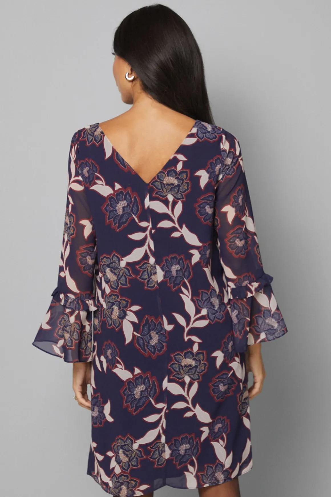 Robe Droite en Mousseline à Manches Volantées