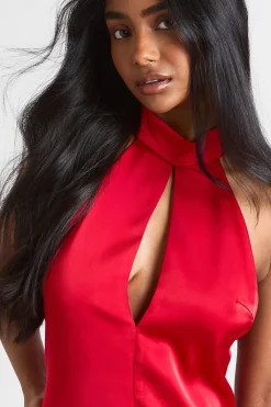 boohoo Robe Droite en Satin à Col Montant<Femme Satin Et Dentelle|Robes