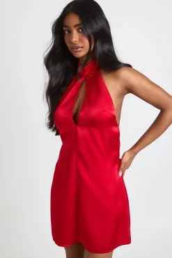 boohoo Robe Droite en Satin à Col Montant<Femme Satin Et Dentelle|Robes