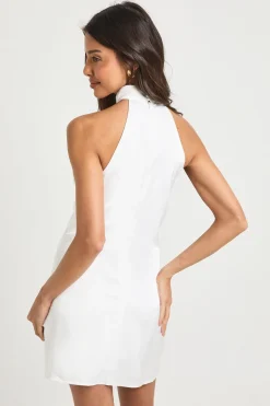 Robe Droite en Satin à Col Montant