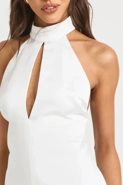 Robe Droite en Satin à Col Montant