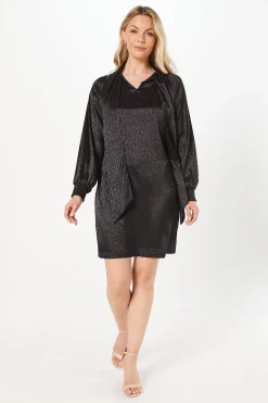 Wallis Robe Droite en Satin Jacquard à Nœud Lavallière<Femme Satin Et Dentelle|Robes À Manches Longues