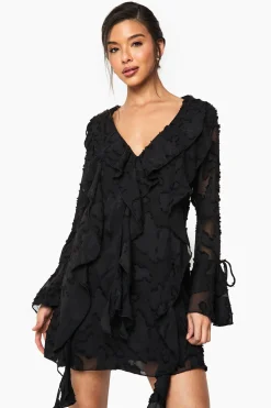 boohoo Robe droite fleurie à volants<Femme Robes Bohème|Robes À Manches Longues