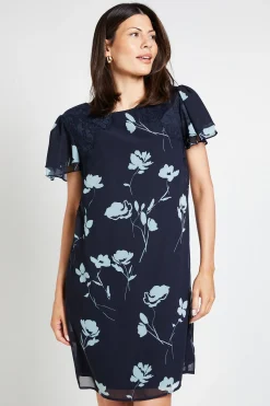Robe Droite À Fleurs Avec Dentelle Et Manches À Volants