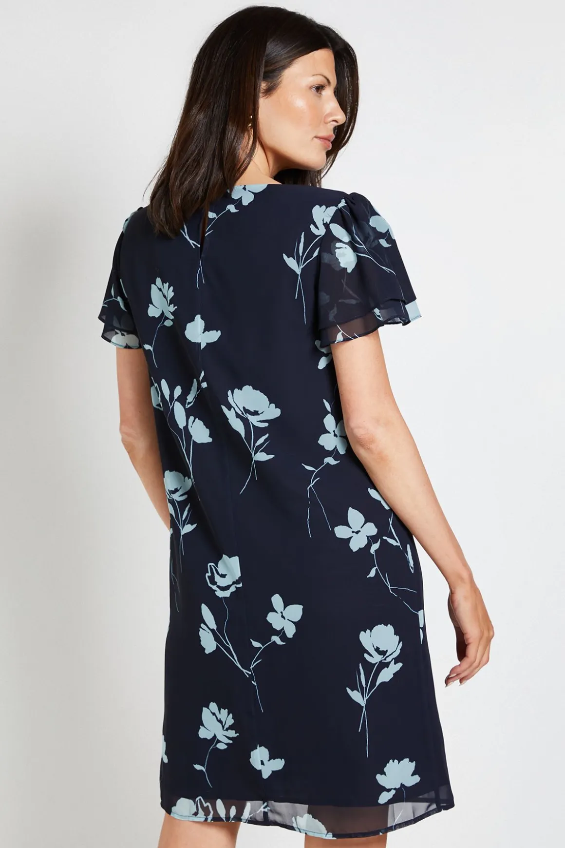Robe Droite À Fleurs Avec Dentelle Et Manches À Volants