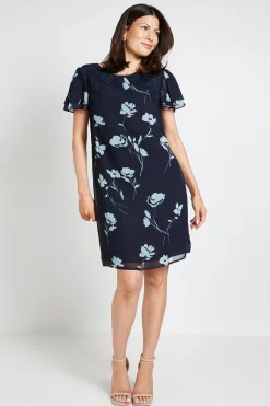 Robe Droite À Fleurs Avec Dentelle Et Manches À Volants