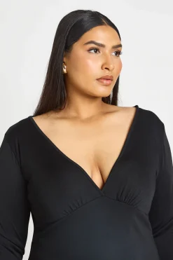 Robe Droite Grande Taille À Encolure En V Et Manches 3/4