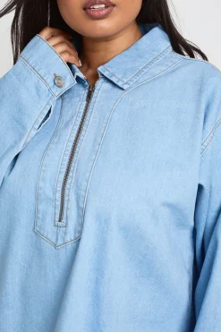 Robe Droite Grande Taille En Denim À Fermeture Éclair