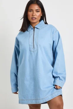 Robe Droite Grande Taille En Denim À Fermeture Éclair