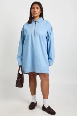 Robe Droite Grande Taille En Denim À Fermeture Éclair