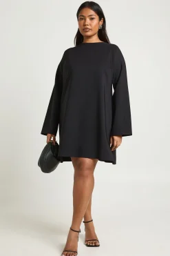 boohoo Robe Droite Grande Taille à Manches Évasées et Dos Noué<Femme Robes À Manches Longues|Robes
