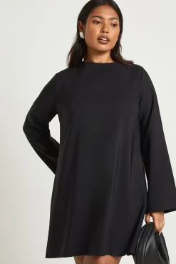 boohoo Robe Droite Grande Taille à Manches Évasées et Dos Noué<Femme Robes À Manches Longues|Robes
