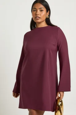boohoo Robe Droite Grande Taille à Manches Évasées et Dos Noué<Femme Robes À Manches Longues|Robes