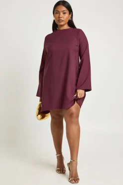 boohoo Robe Droite Grande Taille à Manches Évasées et Dos Noué<Femme Robes À Manches Longues|Robes