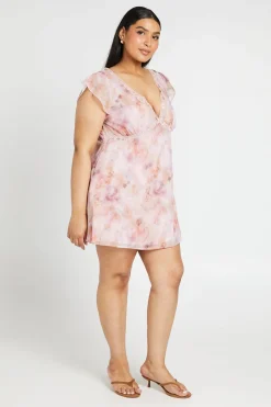 Robe Droite Grande Taille À Manches Courtes Imprimée Avec Finitions En Dentelle