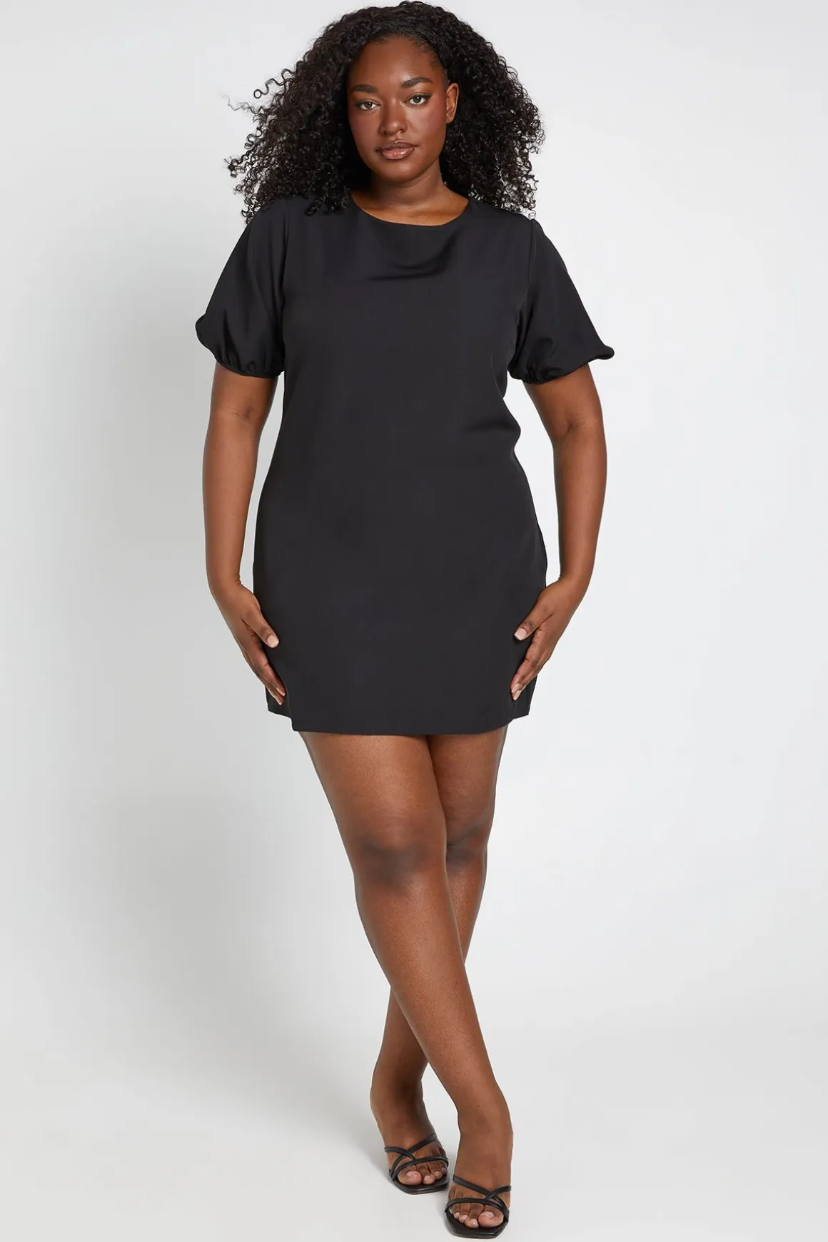 Robe Droite Grande Taille À Manches Bouffantes