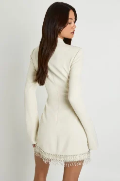 Robe Droite Haute Avec Col Montant Et Ourlet À Franges
