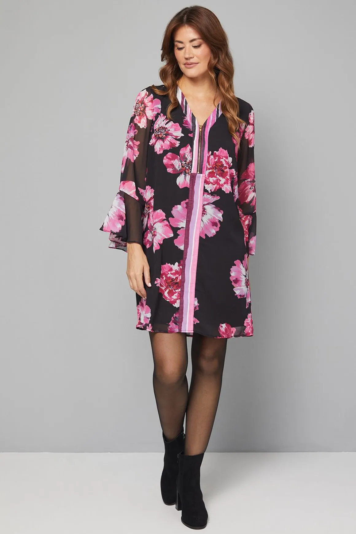 Robe Droite Imprimée à Fermeture Éclair Devant