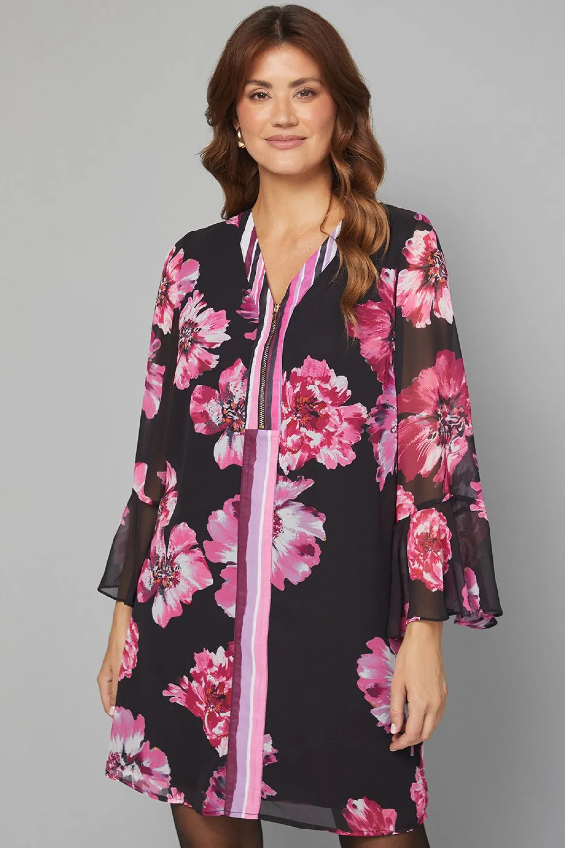 Robe Droite Imprimée à Fermeture Éclair Devant