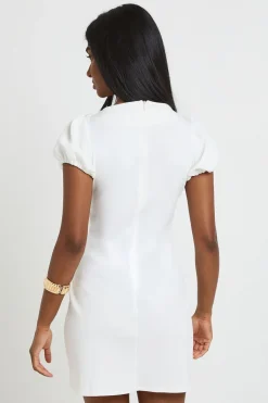 boohoo Robe Droite À Manches Bouffantes Et Détail Froncé Au Buste<Femme Tons Neutres|Robes