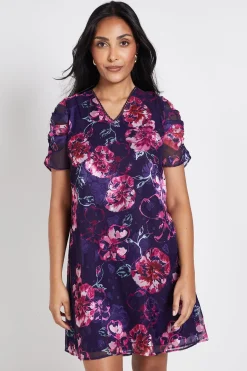 Robe Droite À Manches Bouffantes Et Motif Fleuri Petite