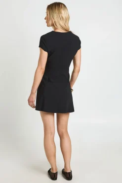 Robe Droite À Manches Courtes Avec Boutons Dorés En Bengaline Petite